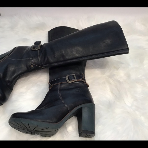 FLY LONDON KNEE HI BLACK LEATHER BUCKLE BOOTS 9.5 - Picture 6 of 11